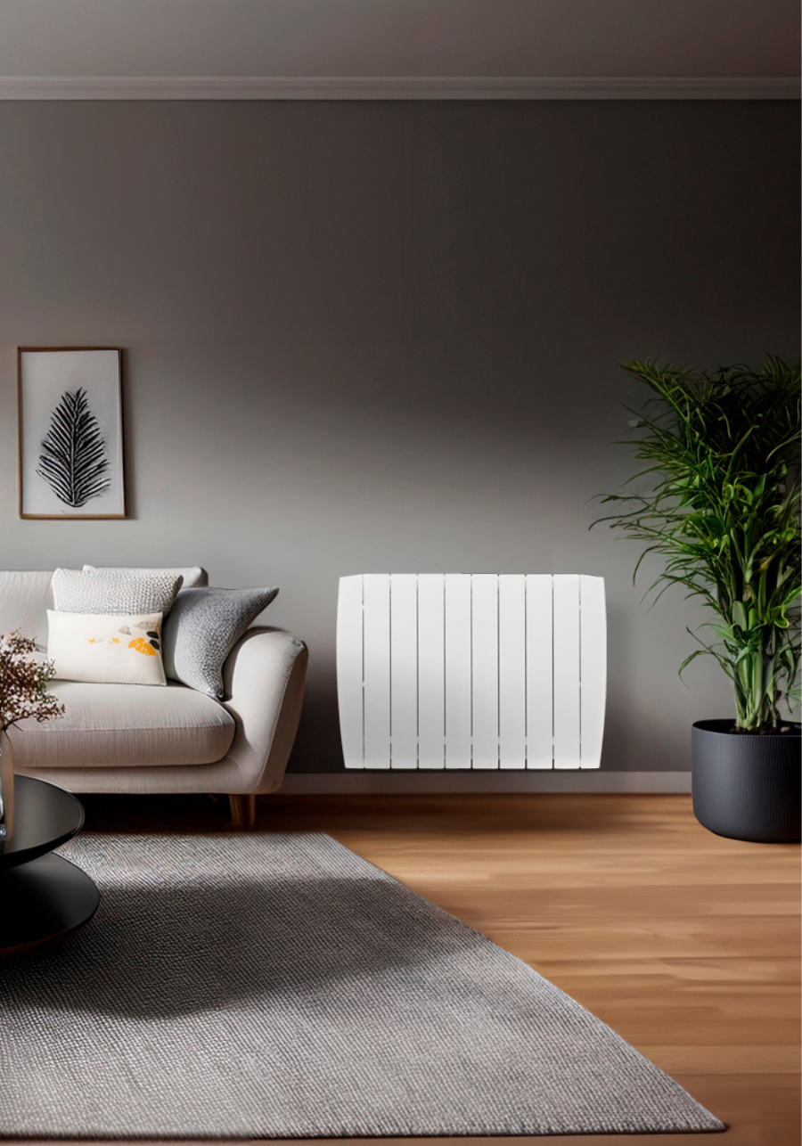 Indals WiFi Direct electric radiator UK in a modern home interior, controlled by app, energy-efficient heating solution.