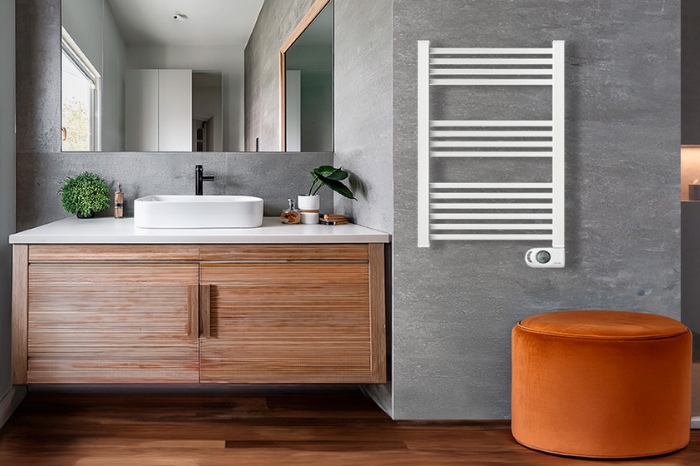 Square, electric towel rail.