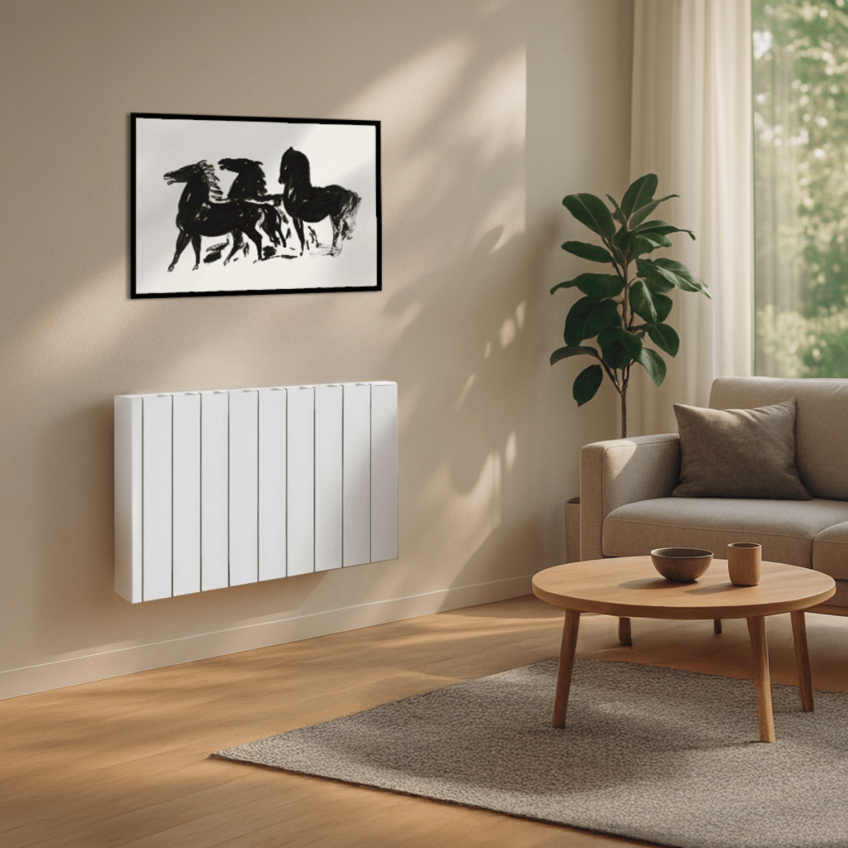 NEYRA is a low‑consumption fluid filled radiator with an injected aluminium body and high‑thermal‑inertia heat transfer fluid, designed to deliver steady, even warmth while reducing operating cycles and optimising electricity use. With 24/7 digital programming, multiple modes (Comfort, Night, Antifreezing, Boost, Auto, Manual, Away) and safety features such as open‑window detection, adaptive temperature control and thermal limiter, it’s a practical solution for everyday home heating.